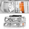 YITAMOTOR® 1999-2002 Chevy Silverado Chrome Housing Replacement Headlights + Clear Lens Taillights Combo - YITAMotor