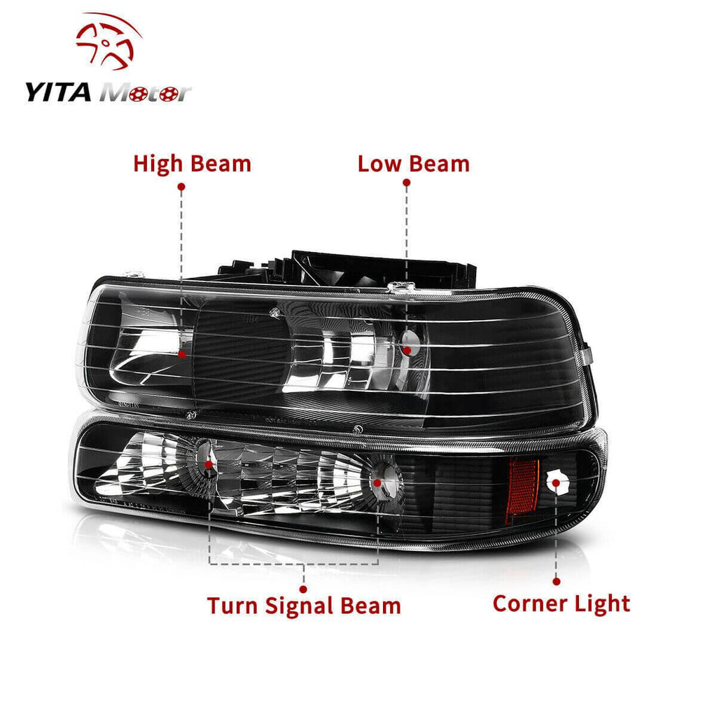 YITAMOTOR® Headlights For 1999-2002 Silverado 2000-2006 Tahoe Suburban Headlamps Bumper Lamps Pair - YITAMotor