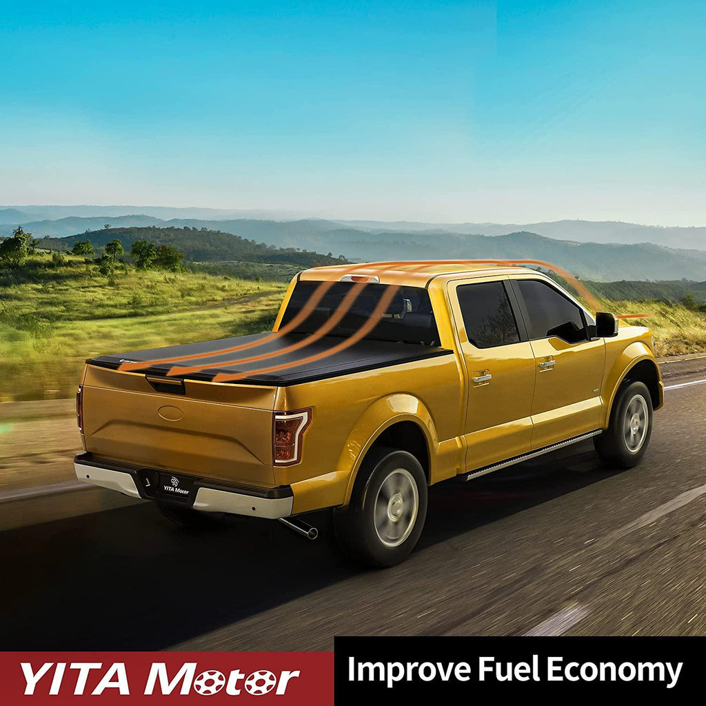 YITAMOTOR® Soft Quad Fold 2009-2014 Ford F-150 (excepto serie Raptor), cubierta estilo plataforma para caja de camioneta de 6.5 pies Styleside
