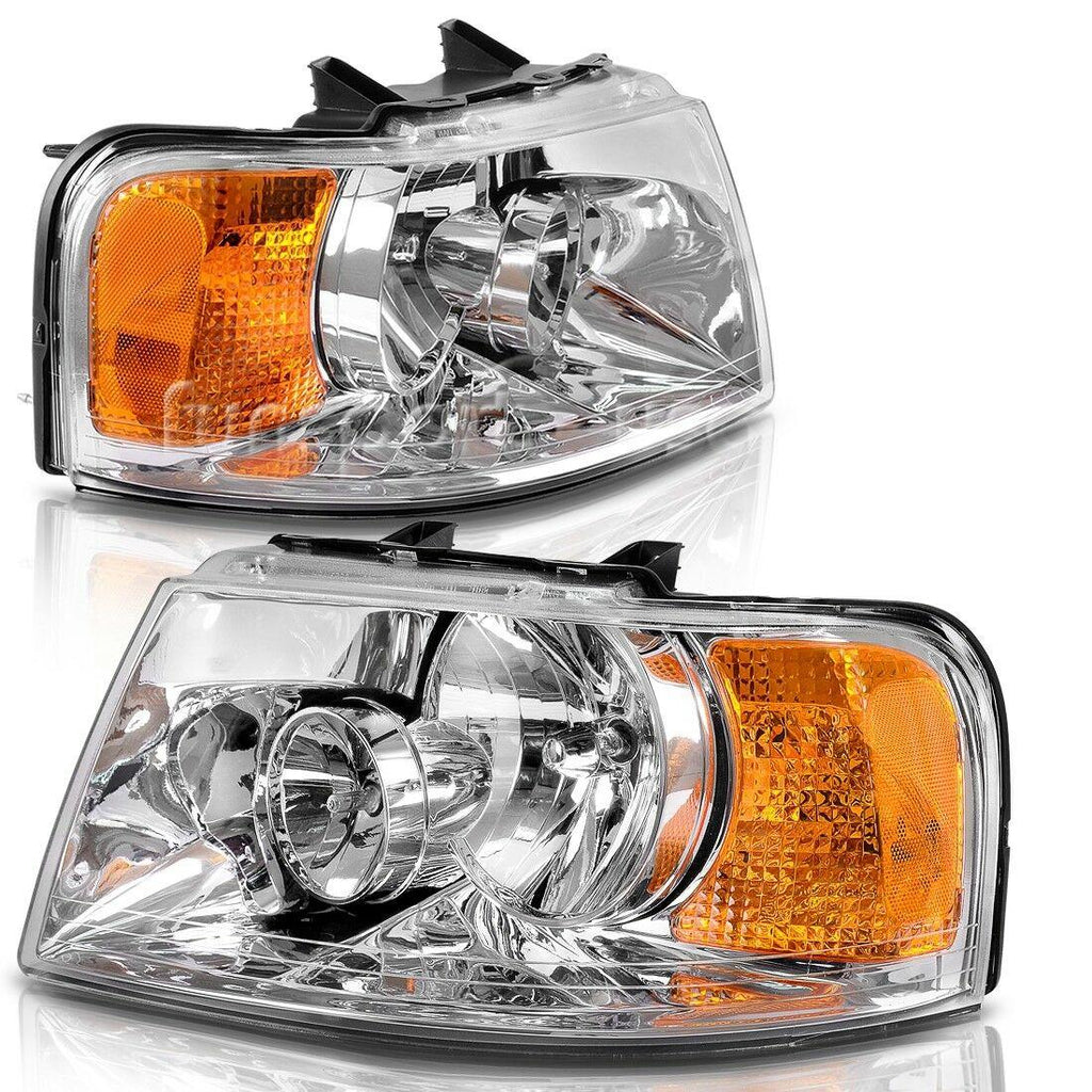 YITAMOTOR® 2003-2006 ford Expedition Headlight Assembly headlamps Chrome Housing Amber Reflector - YITAMotor