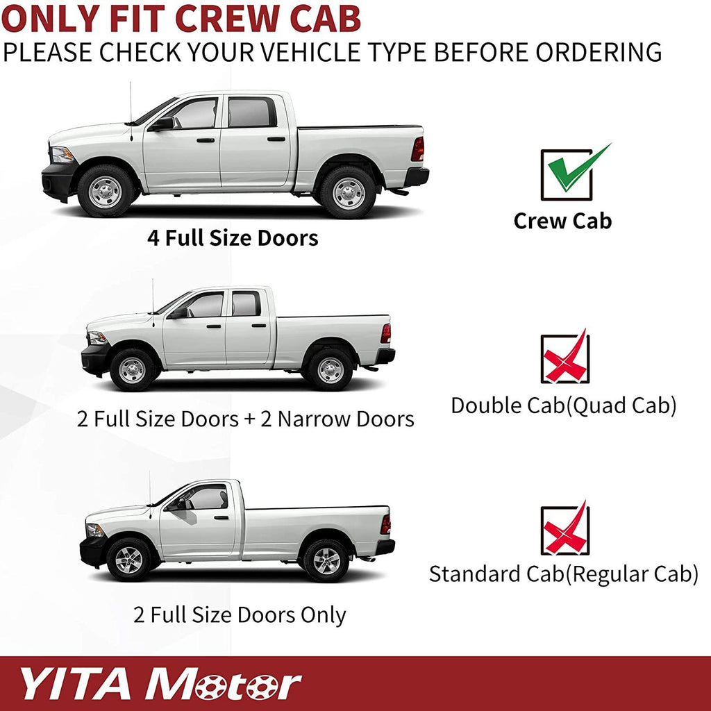YITAMOTOR® 6.5" Running Boards For 09-18 Dodge Ram 1500, 10-22 2500 3500 Crew Cab (Incl. 19-23 Classic), Textured Black Nerf Bars/Side Steps