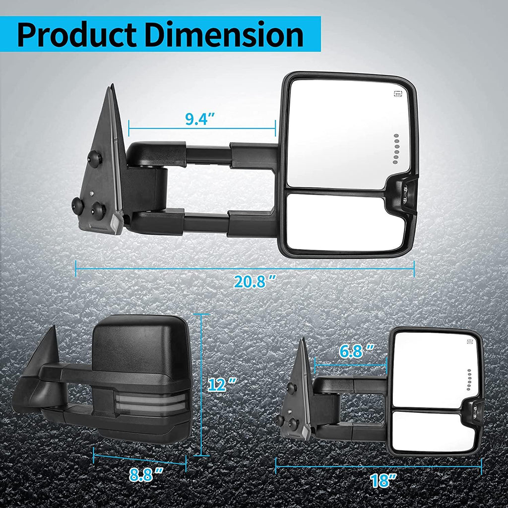 YITAMOTOR® 03-06 Chevy Silverado Tahoe Suburban GMC Sierra Yukon Extendable Tow Mirrors Turn Signal Powered Heated