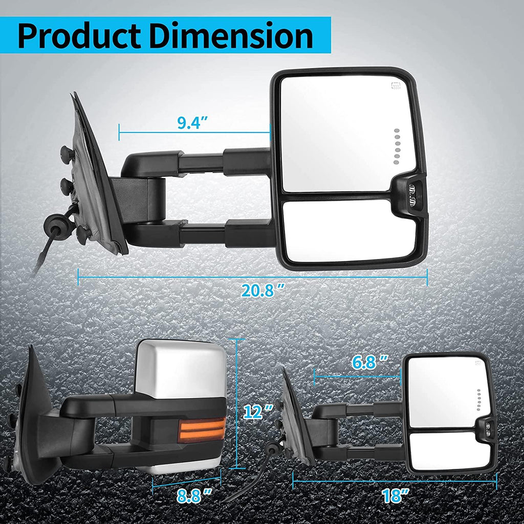 YITAMOTOR® 14-18 Chevy Silverado GMC Sierra 1500 2500HD 3500HD Extendable Tow Mirrors Turn Signal Power Heated