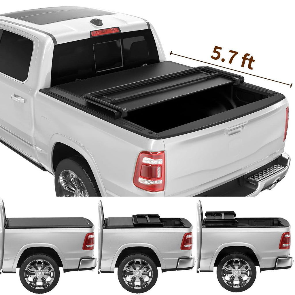 YITAMOTOR® 09-22 Ram 1500 Classic/New body, Fleetside 5.7ft Bed Soft Tri-Fold Truck Bed Tonneau Cover Without Rambox - YITAMotor