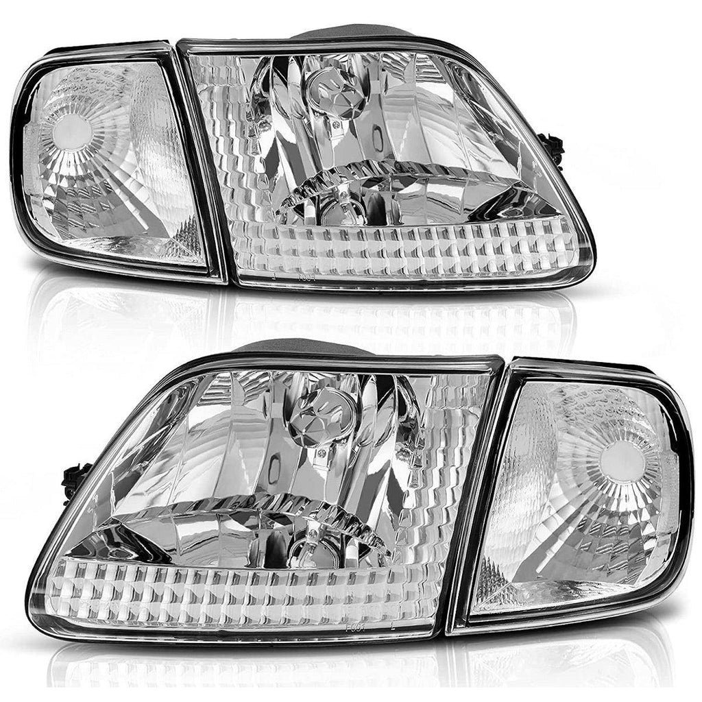 YITAMOTOR® 1997-2003 Ford F-150 / 97-02 Ford Expedition Headlight Assembly Pickup Headlamp Chrome Housing - YITAMotor