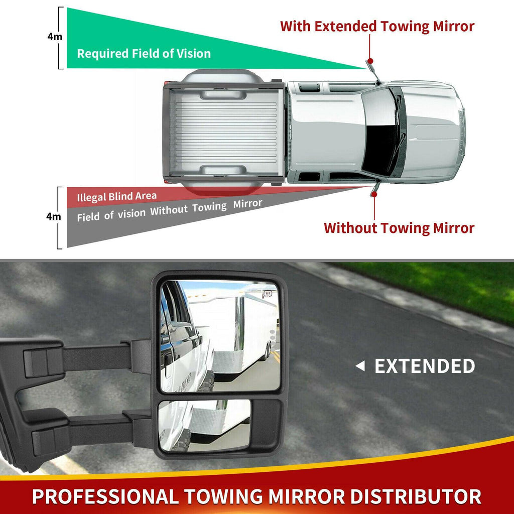 Tow Mirrors for 1999-2007 Ford Super Duty F250 F350 F450 F550 Extended Function