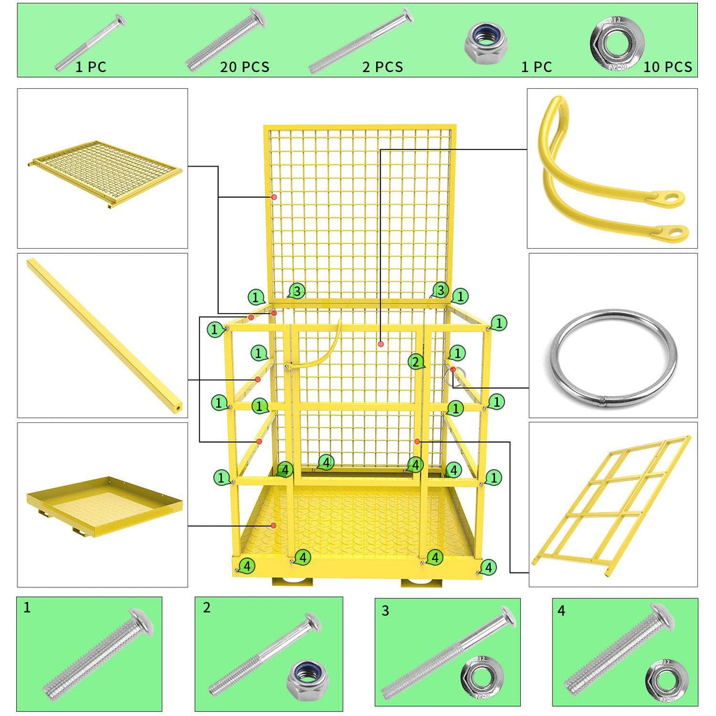 YITAMOTOR® 43"x45"Cesta de jaula de seguridad para carretilla elevadora Jaula de seguridad Plataforma de trabajo para 2 personas 1300 LBS0