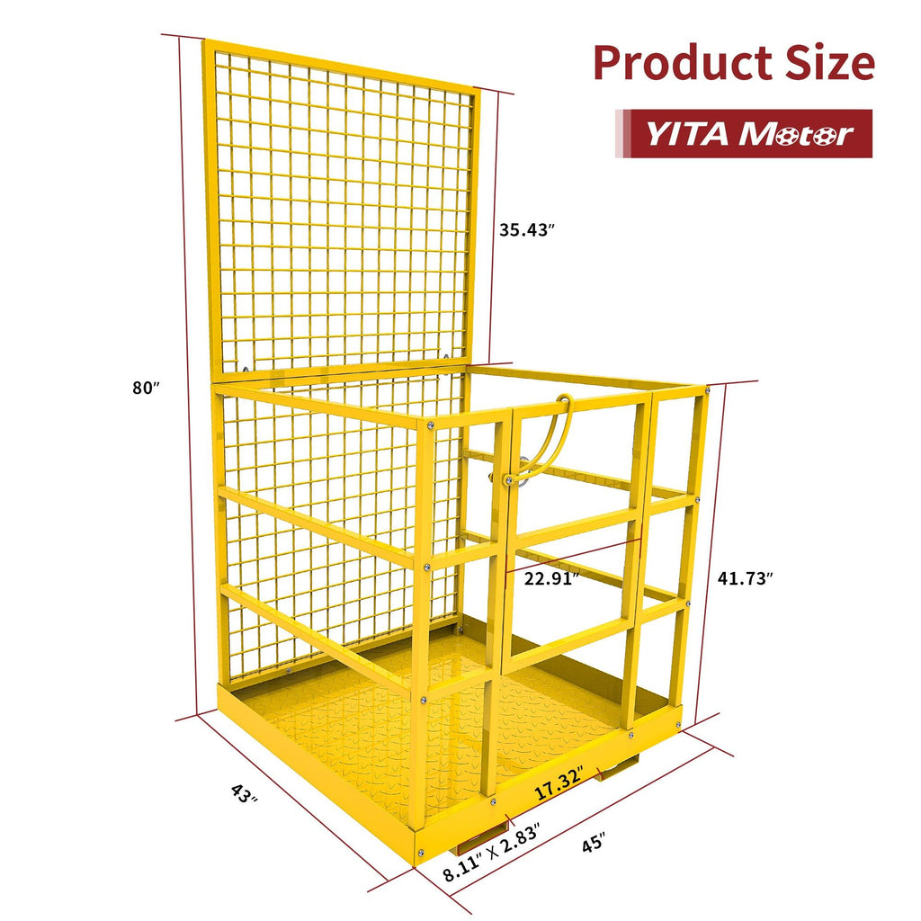 YITAMOTOR® 43"x45"Cesta de jaula de seguridad para carretilla elevadora Jaula de seguridad Plataforma de trabajo para 2 personas 1300 LBS0