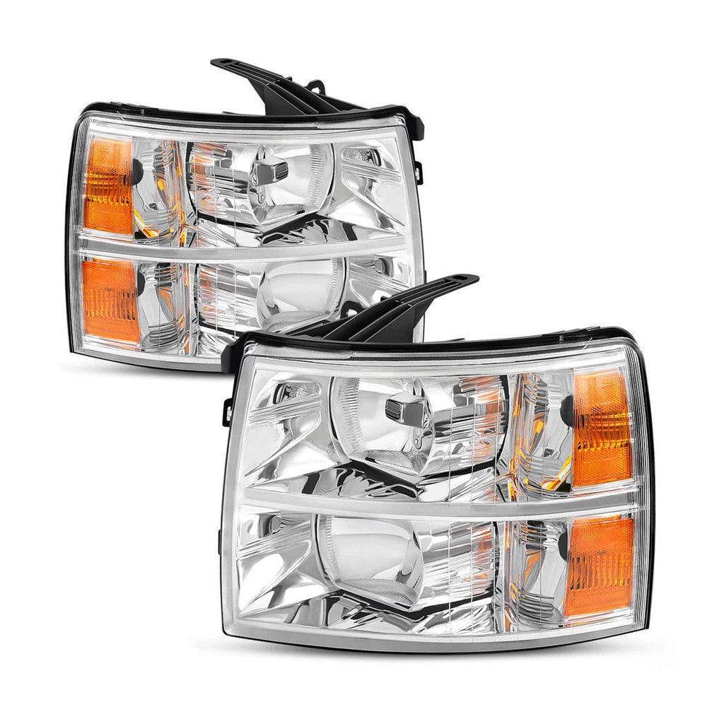 YITAMOTOR® 2007-2014 Chevy Silverado Headlamp Light Chrome Housing Amber Reflector Clear Lens Headlight - YITAMotor