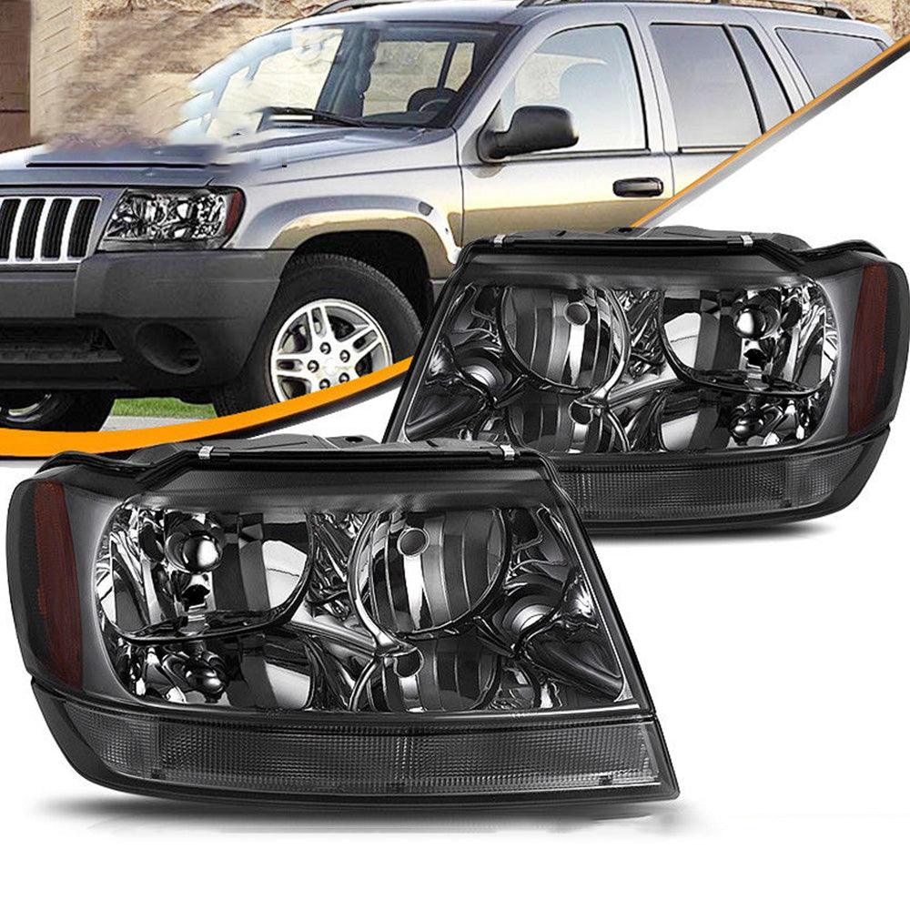 YITAMOTOR® 1999-2004 Jeep Grand Cherokee Headlight Smoke Housing Amber Corner Lamp Set - YITAMotor