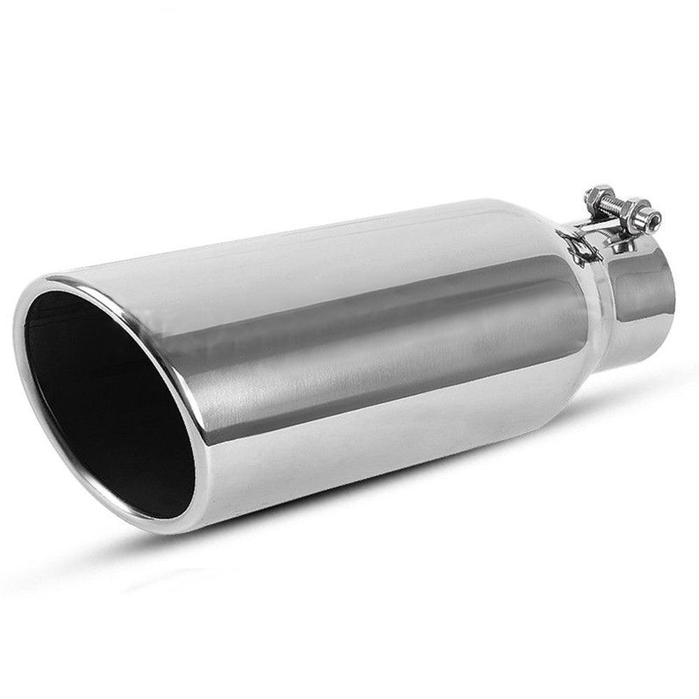 Exhaust Tip 2.5 Inch Inlet x 4 Inch Outlet x 12 Inch Long Chrome Polished Rolled Edge Angle Cut Stainless Steel Tailpipe - YITAMotor