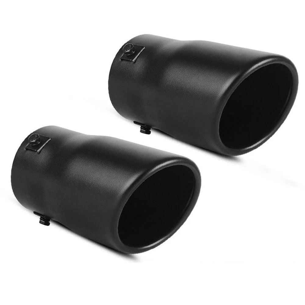 Pair Fit 2'' to 3'' Inlet 3.5'' Outlet 6'' Long Bolt On Black Stainless Steel Exhaust Tip - YITAMotor