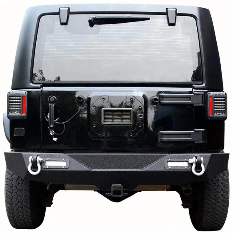 YITAMOTOR® 2007-2018 Jeep Wrangler JK y JK Unlimited Parachoques trasero con luces LED y receptor de enganche de 2"