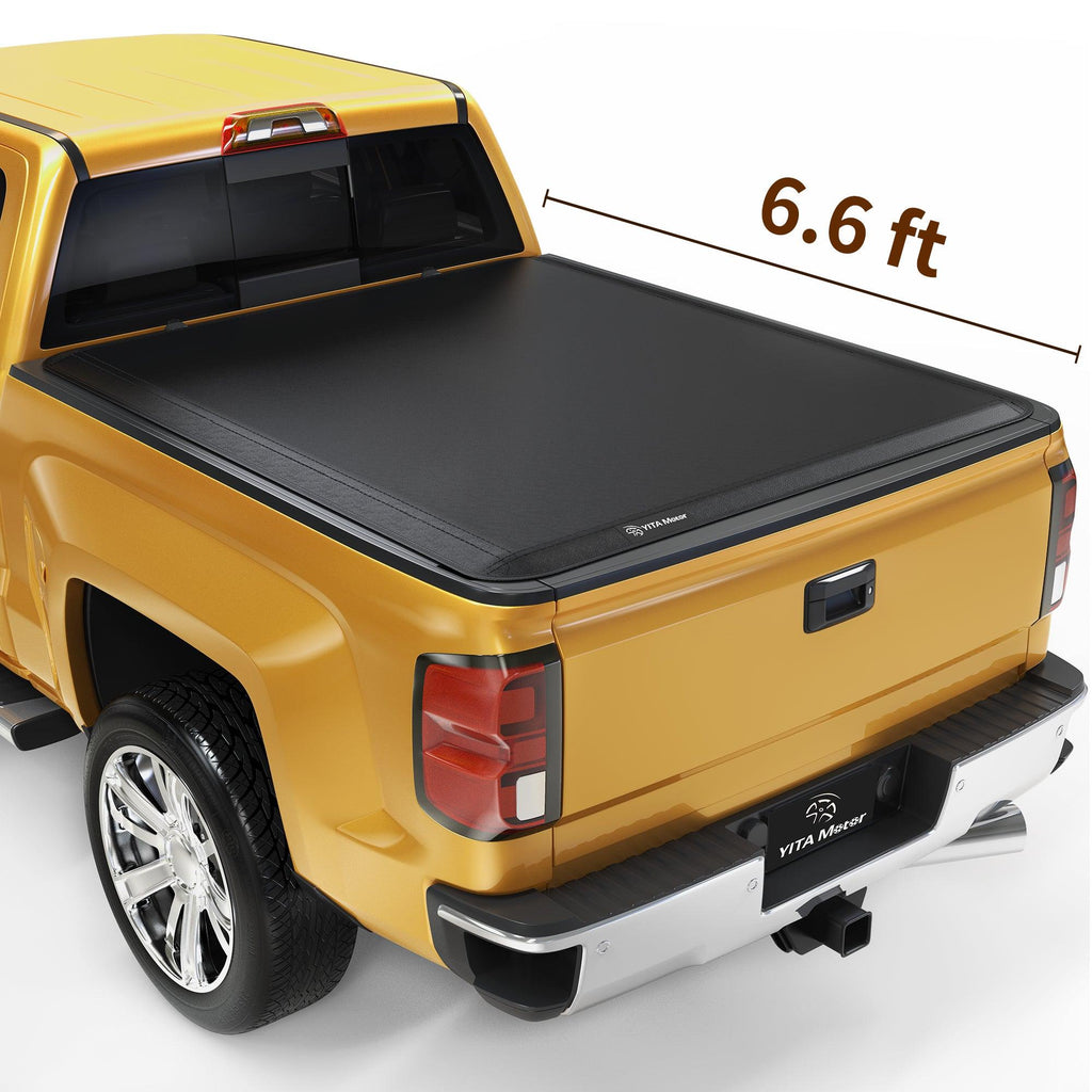 YITAMOTOR® Soft Quad Fold 2014-2018 Chevy Silverado/GMC Sierra 1500, 2019 Legacy/Limited, Fleetside 6.6 ft Bed Truck Bed Tonneau Cover