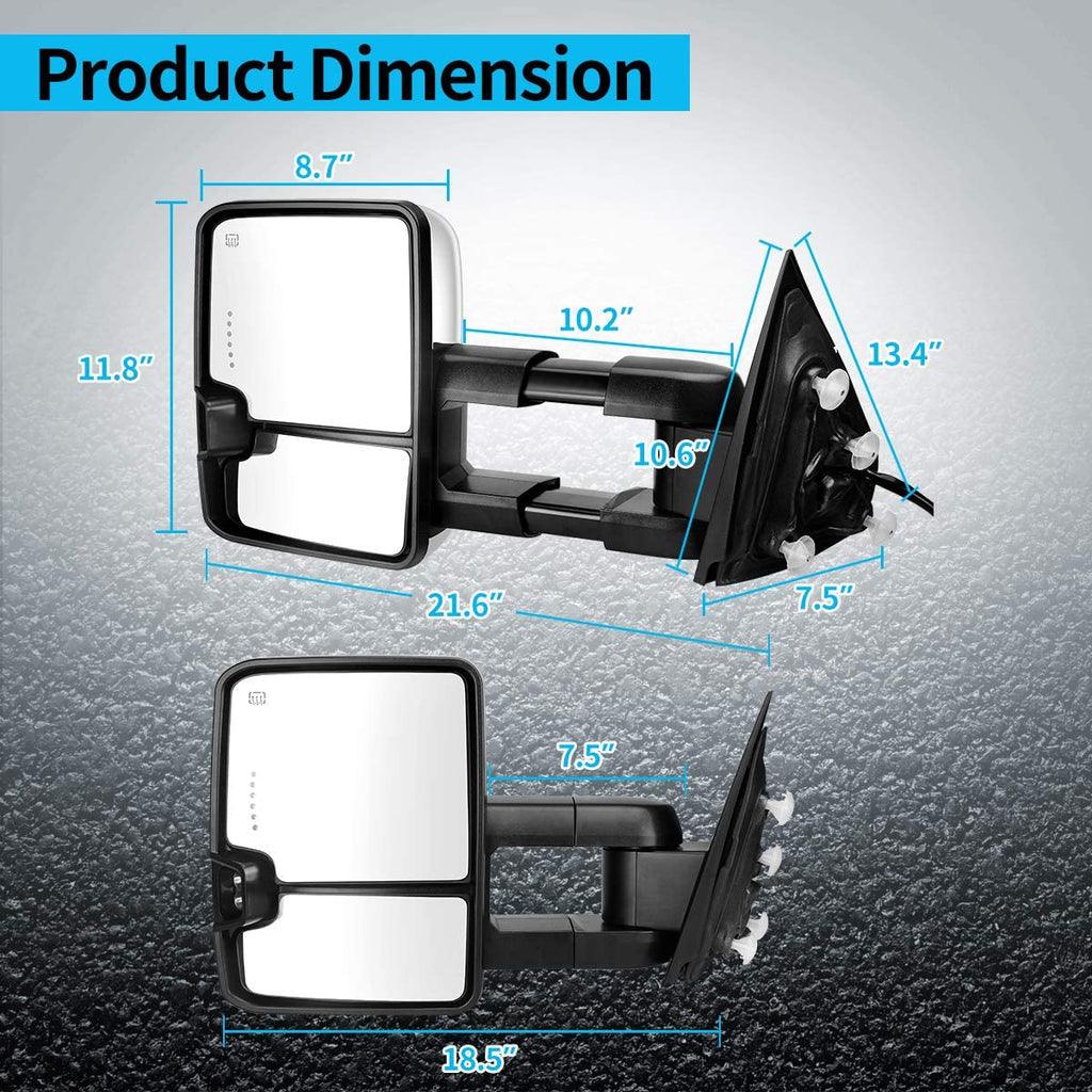 Chevy Silverado Tow Mirrors Product Dimension
