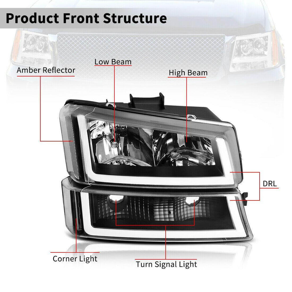 2003-2006 Chevy Silverado LED DRL Headlights + Clear Lens Taillights