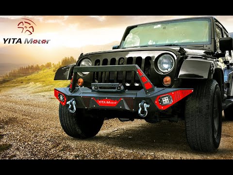YITAMOTOR® Front Bumper 2007-2018 Jeep Wrangler JK&JKU Unlimited (2/4 Doors) w/ LED Light & 2 x D-Rings & Winch Plate & Paintable Trim